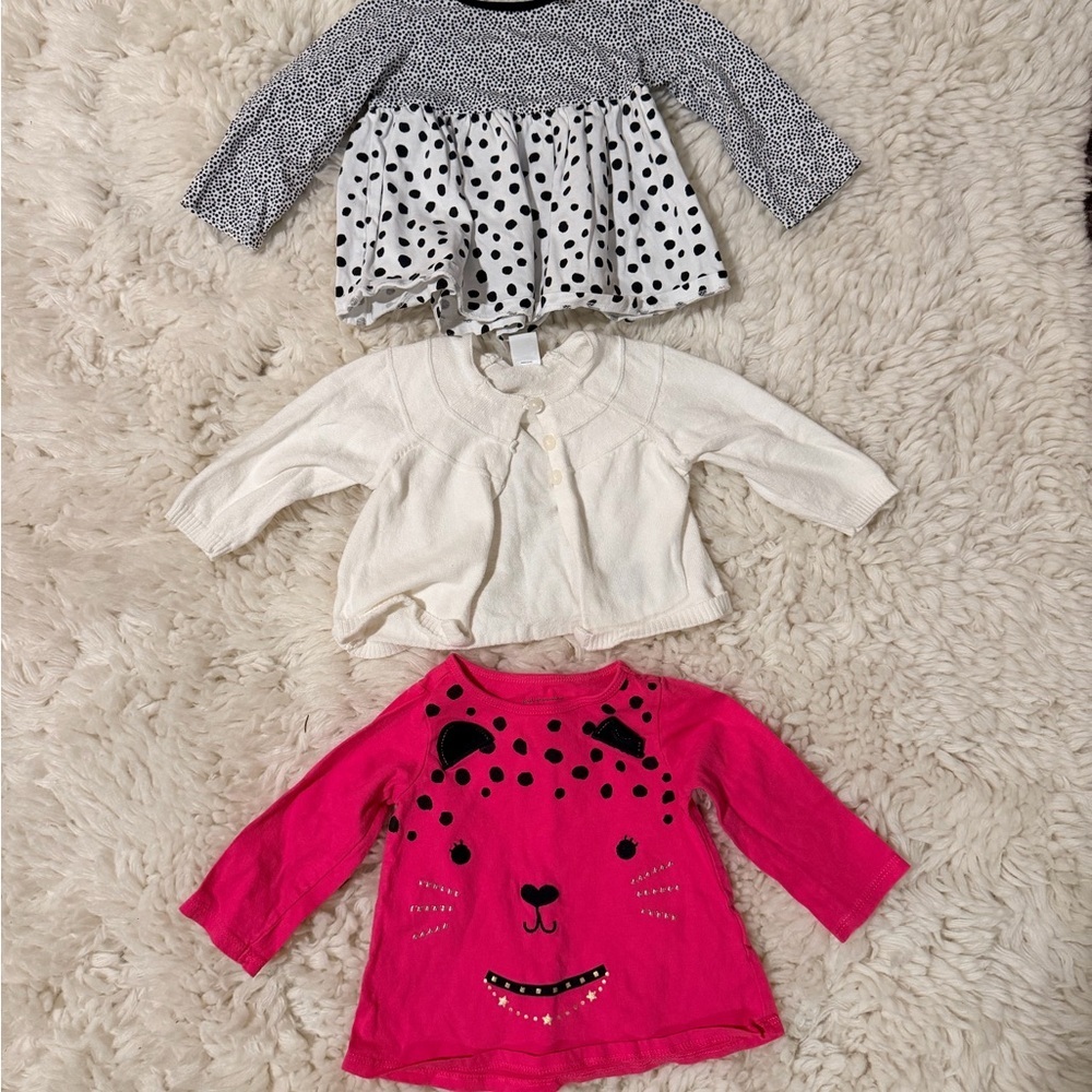 Baby girls 3/6 months Long Sleeve Tops - Pink, White, Black